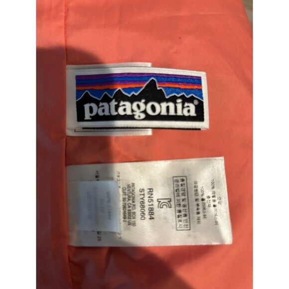 PATAGONIA Light Gray Orange Diamond Quilt Puffer Down Short Jacket Girls Kids XL - Picture 10 of 10